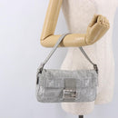 FENDI Zucca Canvas Mamma Baguette Rhinestone Shoulder Bag Silver Auth am11868SM-30