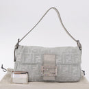 FENDI Zucca Canvas Mamma Baguette Rhinestone Shoulder Bag Silver Auth am11868SM-31