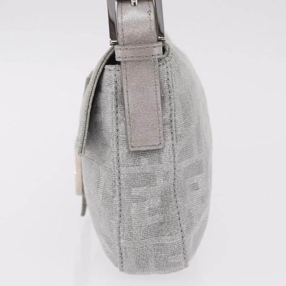 FENDI Zucca Canvas Mamma Baguette Rhinestone Shoulder Bag Silver Auth am11868SM