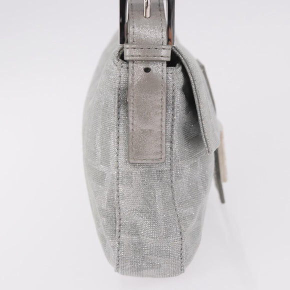 FENDI Zucca Canvas Mamma Baguette Rhinestone Shoulder Bag Silver Auth am11868SM