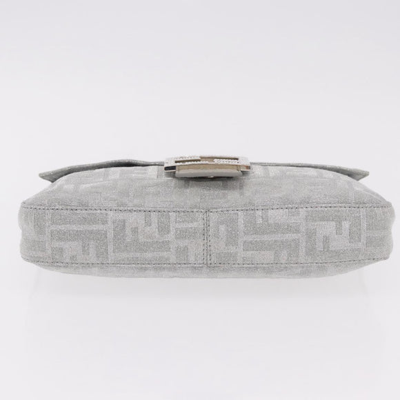 FENDI Zucca Canvas Mamma Baguette Rhinestone Shoulder Bag Silver Auth am11868SM