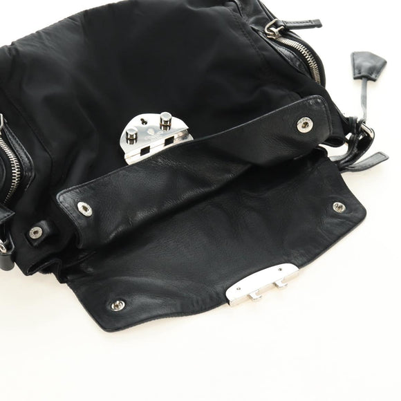 PRADA Ready Lock Hand Bag Nylon Black Silver Auth am11874V
