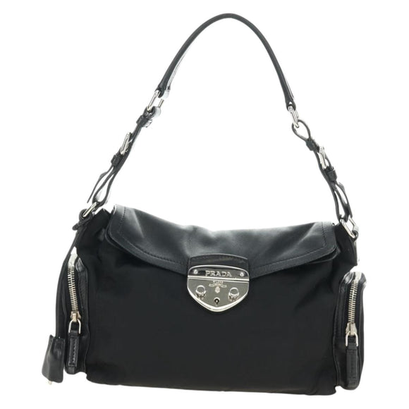 PRADA Ready Lock Hand Bag Nylon Black Silver Auth am11874V