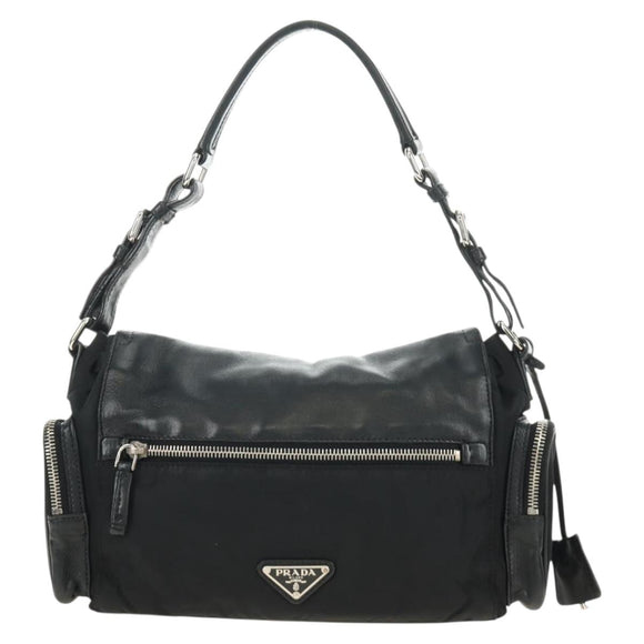 PRADA Ready Lock Hand Bag Nylon Black Silver Auth am11874V
