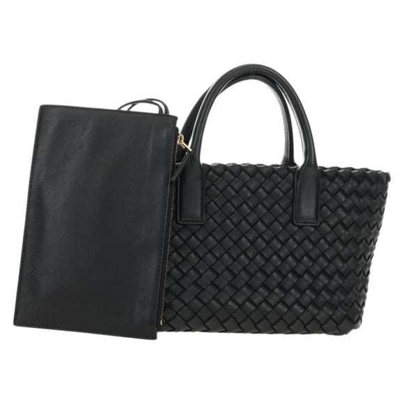 BOTTEGA VENETA INTRECCIATO Mini Cabas Hand Bag Leather Black Gold Auth am11875SM