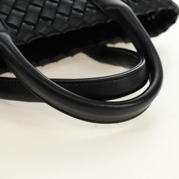 BOTTEGA VENETA INTRECCIATO Mini Cabas Hand Bag Leather Black Gold Auth am11875SM