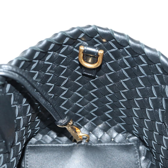 BOTTEGA VENETA INTRECCIATO Mini Cabas Hand Bag Leather Black Gold Auth am11875SM