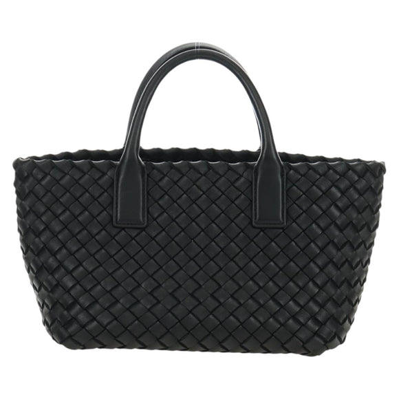 BOTTEGA VENETA INTRECCIATO Mini Cabas Hand Bag Leather Black Gold Auth am11875SM