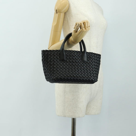 BOTTEGA VENETA INTRECCIATO Mini Cabas Hand Bag Leather Black Gold Auth am11875SM