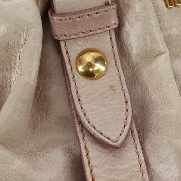 Miu Miu Side Ribbon Hand Bag Leather 2way Pink Gold Auth am11876SAV