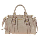 Miu Miu Side Ribbon Hand Bag Leather 2way Pink Gold Auth am11876SAV-13