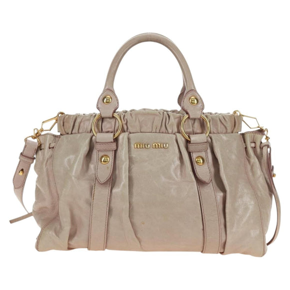 Miu Miu Side Ribbon Hand Bag Leather 2way Pink Gold Auth am11876SAV