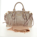 Miu Miu Side Ribbon Hand Bag Leather 2way Pink Gold Auth am11876SAV-12