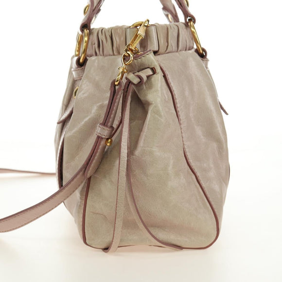 Miu Miu Side Ribbon Hand Bag Leather 2way Pink Gold Auth am11876SAV