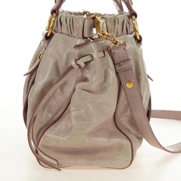 Miu Miu Side Ribbon Hand Bag Leather 2way Pink Gold Auth am11876SAV