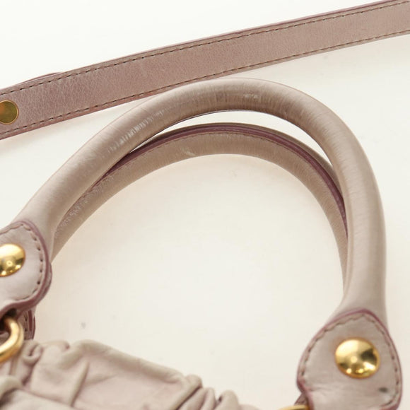 Miu Miu Side Ribbon Hand Bag Leather 2way Pink Gold Auth am11876SAV