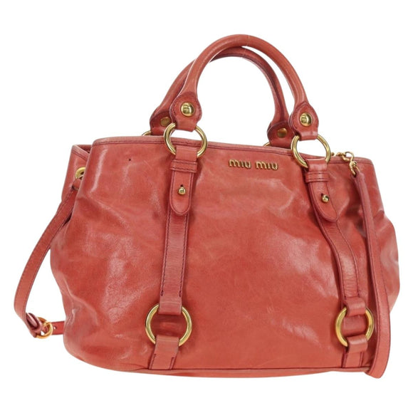Miu Miu Hand Bag Leather 2way Pink Gold Auth am11877SAV