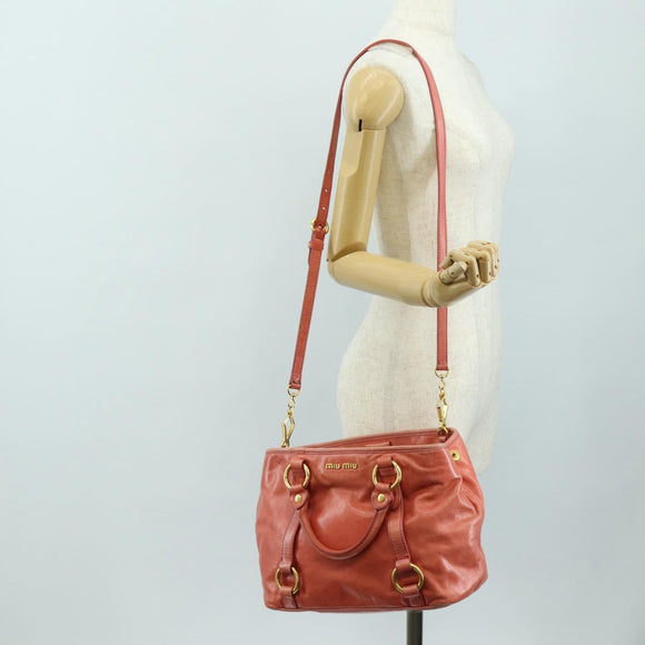Miu Miu Hand Bag Leather 2way Pink Gold Auth am11877SAV