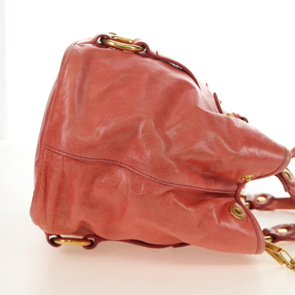 Miu Miu Hand Bag Leather 2way Pink Gold Auth am11877SAV