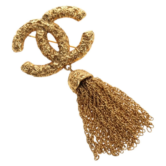 CHANEL CC Fringe Lava Brooch metal Gold CC Auth am11879SM