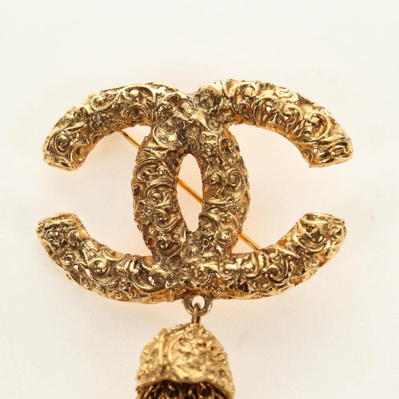 CHANEL CC Fringe Lava Brooch metal Gold CC Auth am11879SM