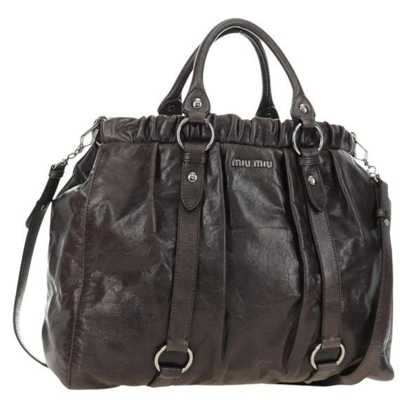 Miu Miu Hand Bag Leather 2way Gray Silver Auth am11880SAM