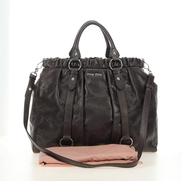 Miu Miu Hand Bag Leather 2way Gray Silver Auth am11880SAM
