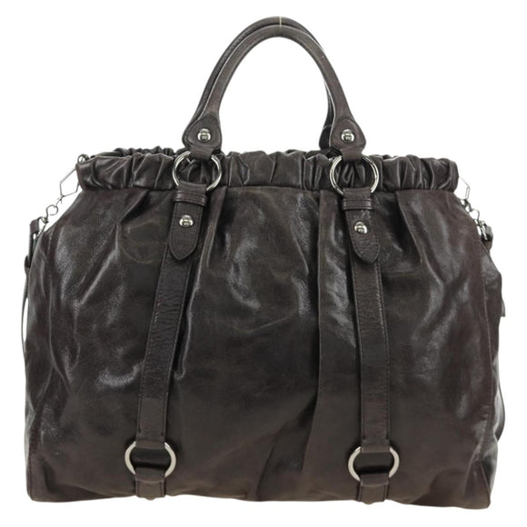 Miu Miu Hand Bag Leather 2way Gray Silver Auth am11880SAM