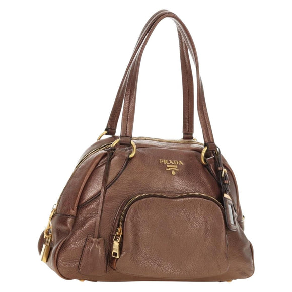 PRADA Ready Lock Shoulder Tote Bag Leather Brown Gold BL0557 Auth am11881SAV