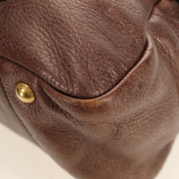 PRADA Ready Lock Shoulder Tote Bag Leather Brown Gold BL0557 Auth am11881SAV