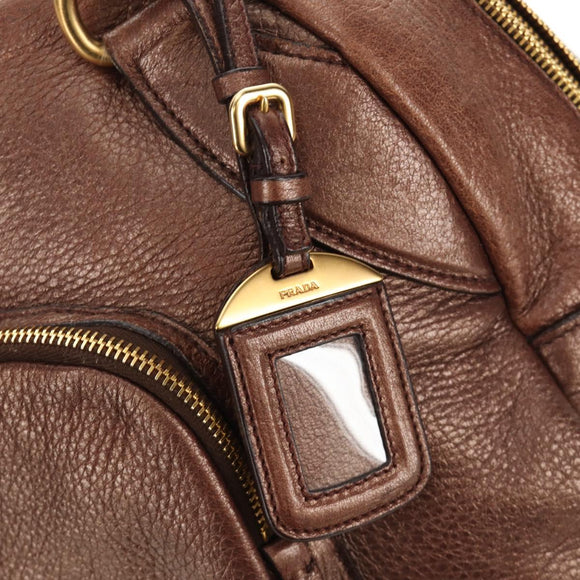 PRADA Ready Lock Shoulder Tote Bag Leather Brown Gold BL0557 Auth am11881SAV