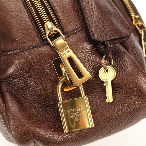 PRADA Ready Lock Shoulder Tote Bag Leather Brown Gold BL0557 Auth am11881SAV