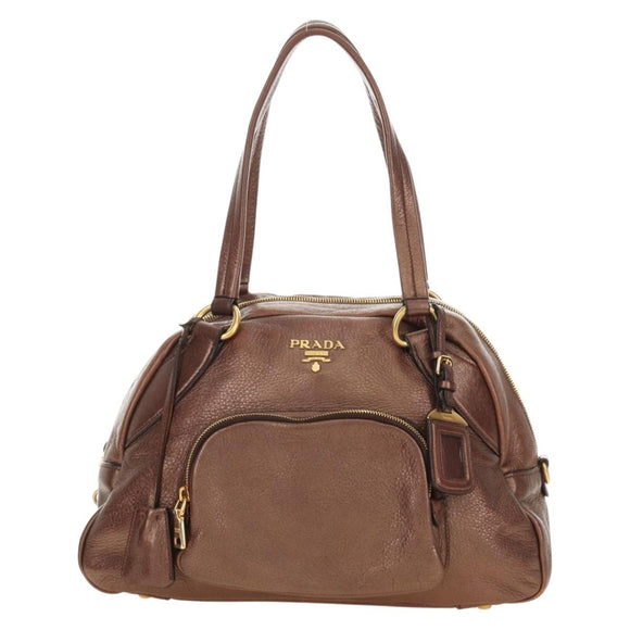 PRADA Ready Lock Shoulder Tote Bag Leather Brown Gold BL0557 Auth am11881SAV