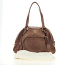 PRADA Ready Lock Shoulder Tote Bag Leather Brown Gold BL0557 Auth am11881SAV-12