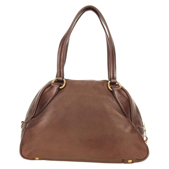 PRADA Ready Lock Shoulder Tote Bag Leather Brown Gold BL0557 Auth am11881SAV
