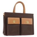 CELINE Macadam Canvas Tote Bag PVC Leather Brown Beige Gold Auth am11883V-1