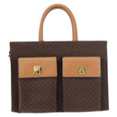 CELINE Macadam Canvas Tote Bag PVC Leather Brown Beige Gold Auth am11883V-2