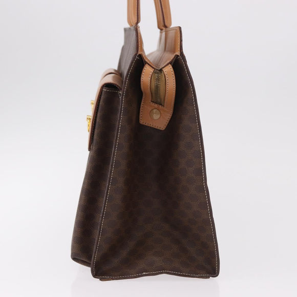 CELINE Macadam Canvas Tote Bag PVC Leather Brown Beige Gold Auth am11883V