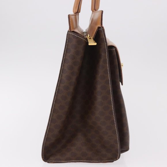 CELINE Macadam Canvas Tote Bag PVC Leather Brown Beige Gold Auth am11883V