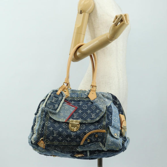 LOUIS VUITTON Monogram Patchwork Denim Bowery Tas Blauw M95376 LV Auth am11889SM