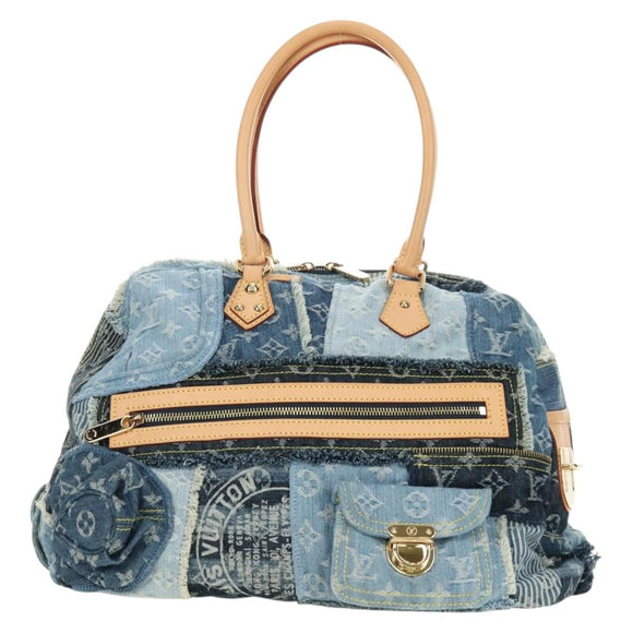 LOUIS VUITTON Monogram Patchwork Denim Bowery Tas Blauw M95376 LV Auth am11889SM