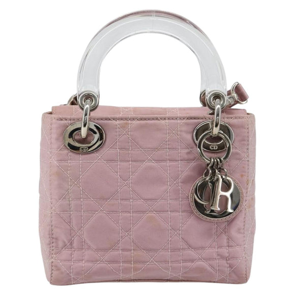 Christian Dior Lady Dior Cannage Plastic Handle Bag Nylon 2way Auth am11890A