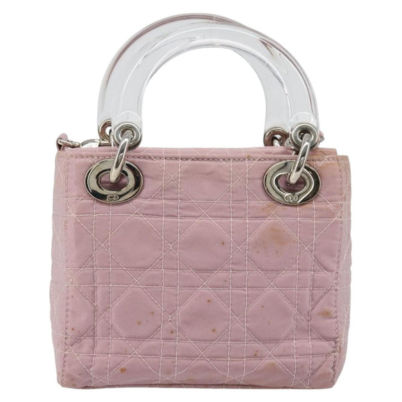 Christian Dior Lady Dior Cannage Plastic Handle Bag Nylon 2way Auth am11890A
