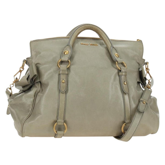 Miu Miu Side Ribbon Hand Bag Leather 2way Gray Gold Auth am11892V