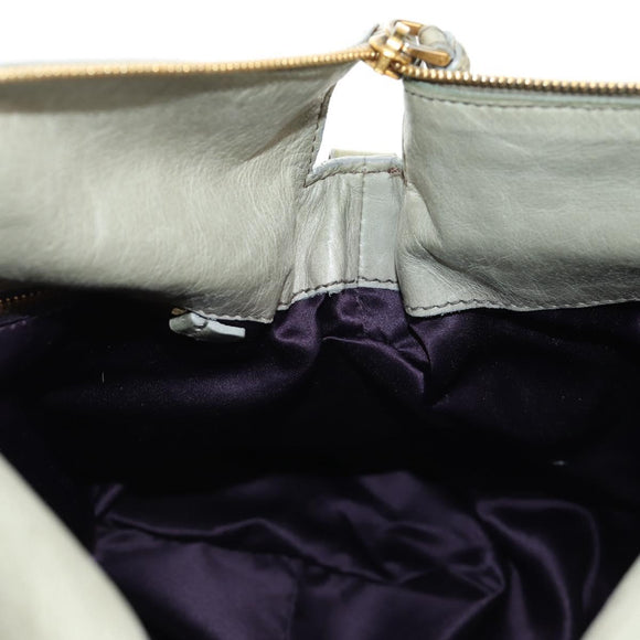 Miu Miu Side Ribbon Hand Bag Leather 2way Gray Gold Auth am11892V