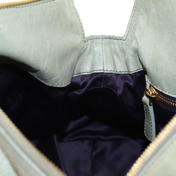 Miu Miu Side Ribbon Hand Bag Leather 2way Gray Gold Auth am11892V