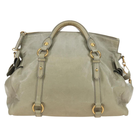 Miu Miu Side Ribbon Hand Bag Leather 2way Gray Gold Auth am11892V