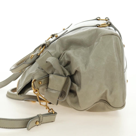 Miu Miu Side Ribbon Hand Bag Leather 2way Gray Gold Auth am11892V