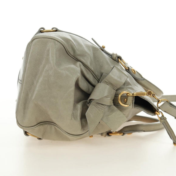 Miu Miu Side Ribbon Hand Bag Leather 2way Gray Gold Auth am11892V