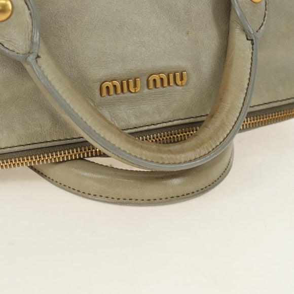 Miu Miu Side Ribbon Hand Bag Leather 2way Gray Gold Auth am11892V
